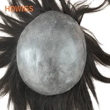 

Human Hair WIgs for Men V Loop Man Toupee Breathable Full PU 0.04-0.05mm Hair System Soft Invisible Human Hairline Dark Brown