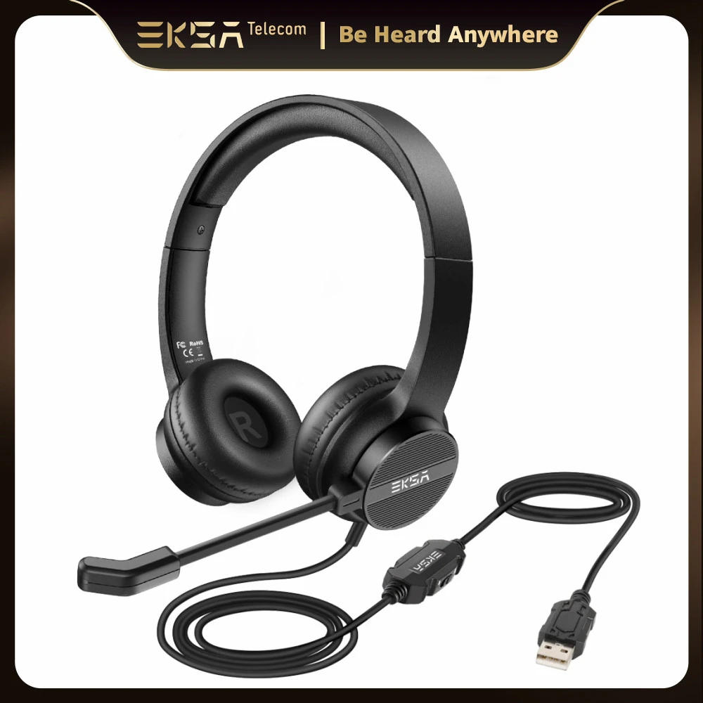 Cinco Influencia Gastos EKSA auriculares con cable USB para ordenador, audífonos de oficina con  micrófono, ENC, centro de llamadas, Gamer, PC, portátil, Skype, H12E| | -  AliExpress