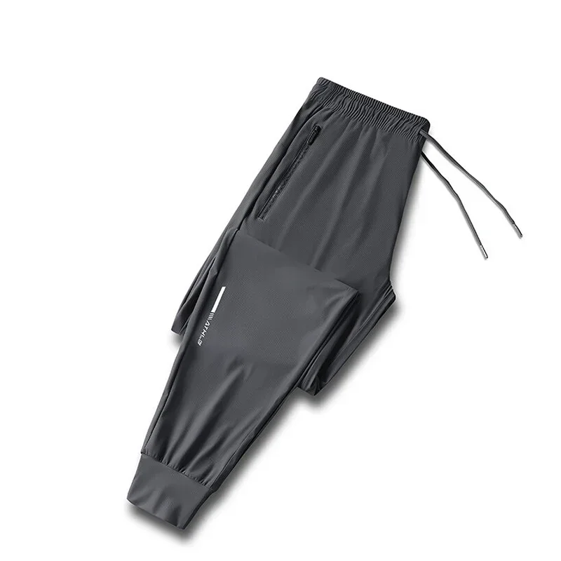 Summer New High Quality Ice Silk Pants For Men's Feet Tie Sports Elastic Quick Drying Sweat-absorbing Straight Leg Pants 2PCS