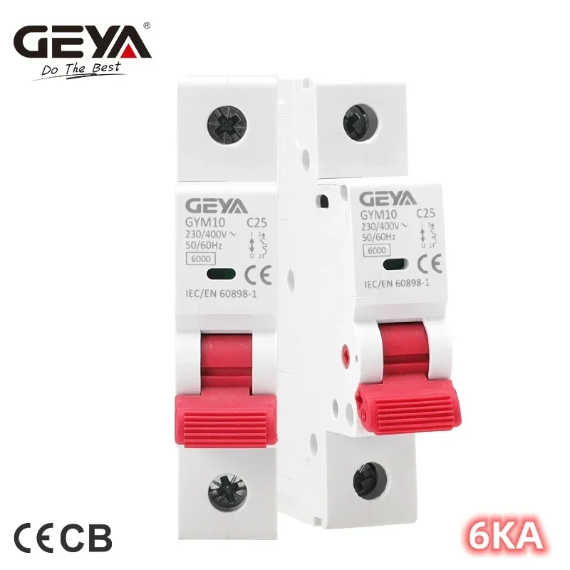 GEYA GYM10 Single Phase Circuit Breaker 6A, 10A, 16A, 20A, 25A, 32A, 40A, 50A, 63A, 220V/400V, Miniature Circuit Breaker with C Characteristic, 6KA, CE CB Approved