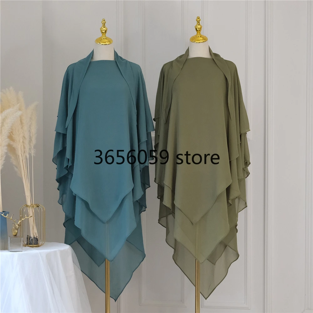 Abaya Hijab Headscarf Khimar Niqab Women 3 Layers Ramadan Eid Muslim Islam Prayer Garment