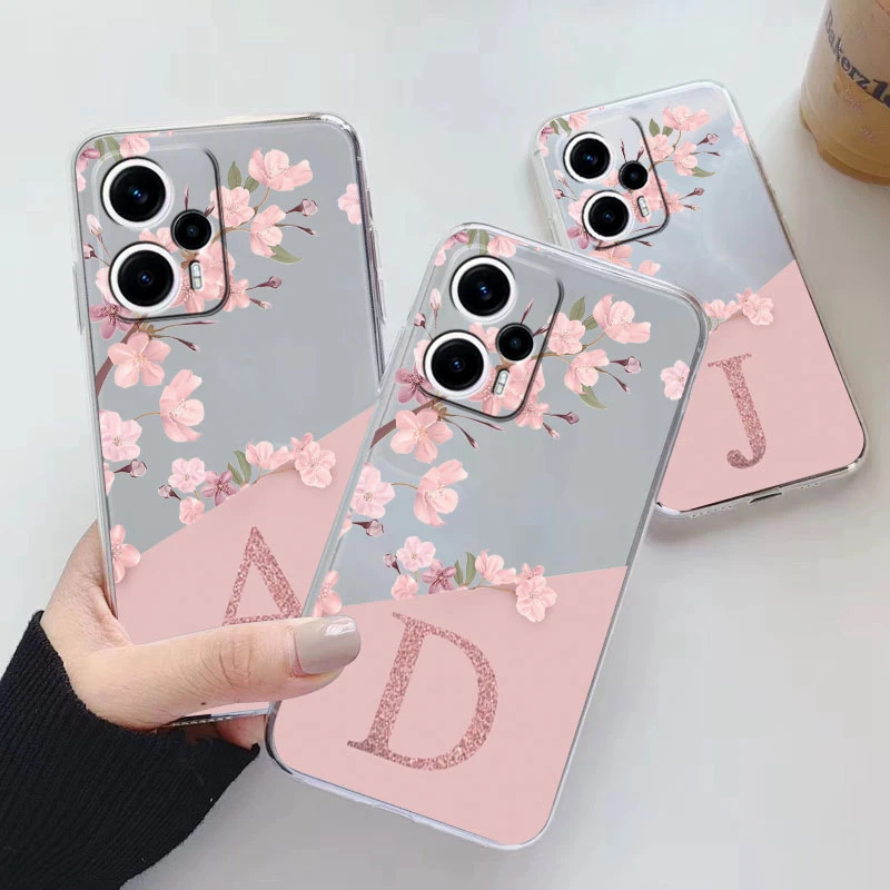 Floral Clear Initial Phone Case with Shockproof Protection - Soft TPU Cover