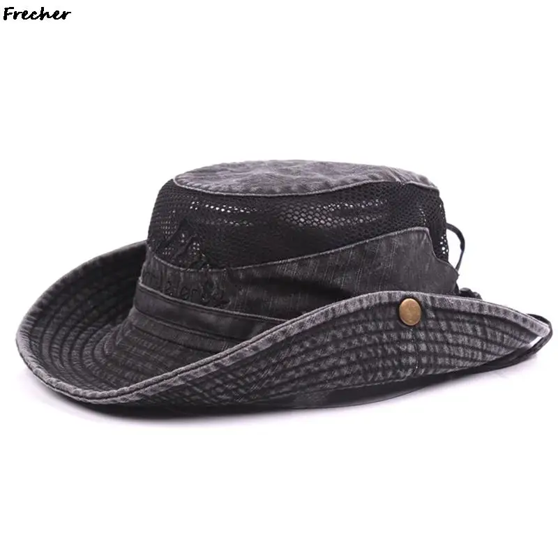 Breathable Jeans Jazz Caps Men Fishing Jungle Hats Grassland Bucket Hat  Male Vintage Panama Drawstring Chapeau Cowboy Cap Belts - AliExpress