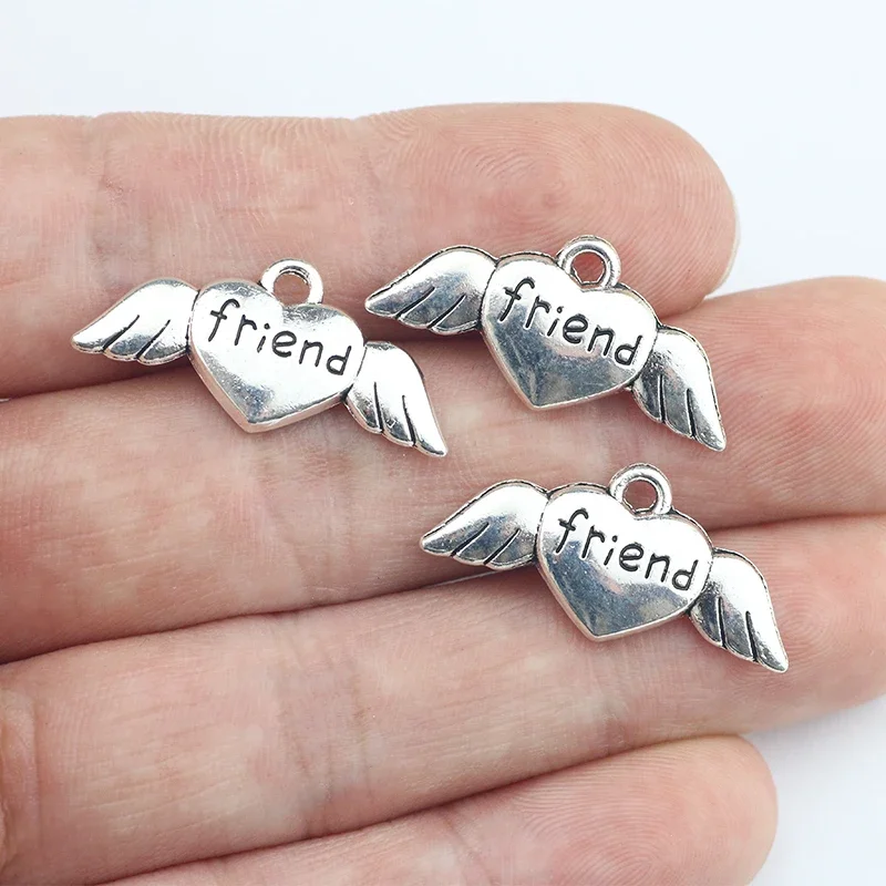 

Newest 10Pieces 13*26mm Mixed Alloy Antique Silver Color Heart Friend Charms Fashion Pendant Necklace For DIY Jewelry Making