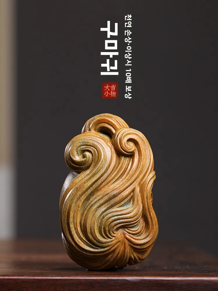 천연 녹색 백단향 나무로 조각된 여우 조각상, 진짜 나무 조각품, 귀여운 동물, 창의적인 집 장식, 거실 장식품