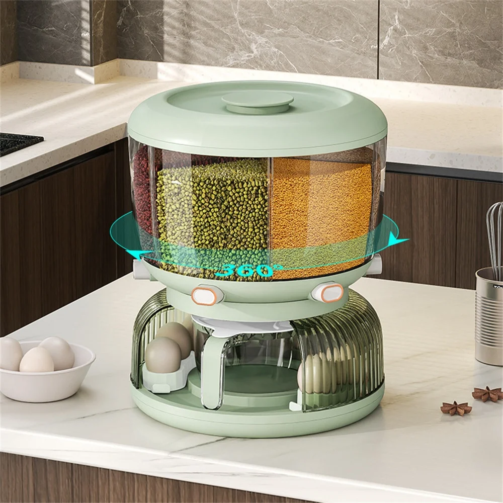 High Quality 360 Rotating Dispenser For Kitchen Rice Dispenser Dry Food Dispenser 6 Grid Grain Storage Container Egg Organizer Grain Food Storage Box