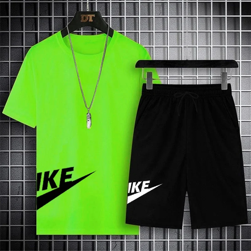 

Hot selling men's two-piece sportswear, short sleeved T-shirt and pants set, running and fitness sportswear, summer, Breathable