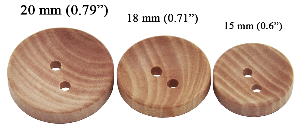 Description Picture 4 of item30PCs Natural Color Camellia Wood Grain Wooden Buttons 15mm 18mm 20mm Sewing Accesories For Clothes Decorative 2 Holes Button