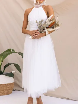 Elegant Women’s Backless Long Dress with Halter Neck