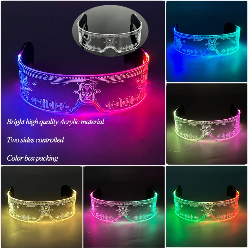 Cyberpunk Neon Glow Brille Bunte LED-Brille Tanzparty Requisiten Leuchtende leuchtende Brille für Musikbar KTV Weihnachtsdekoration – Detail 3