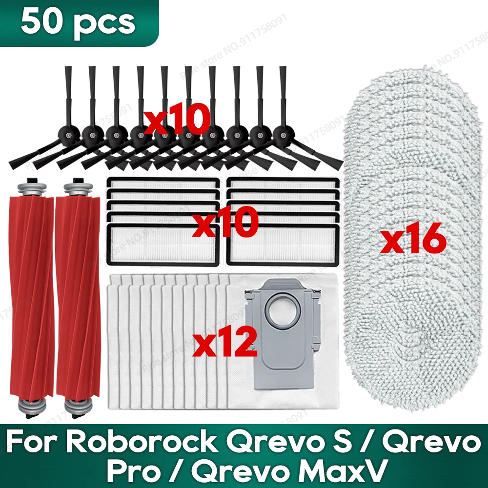 30 Pezzi Ricambi Per Roborock Qrevo S, Pro, MaxV, Plus - Spazzole, Filtri HEPA E Sacchetti