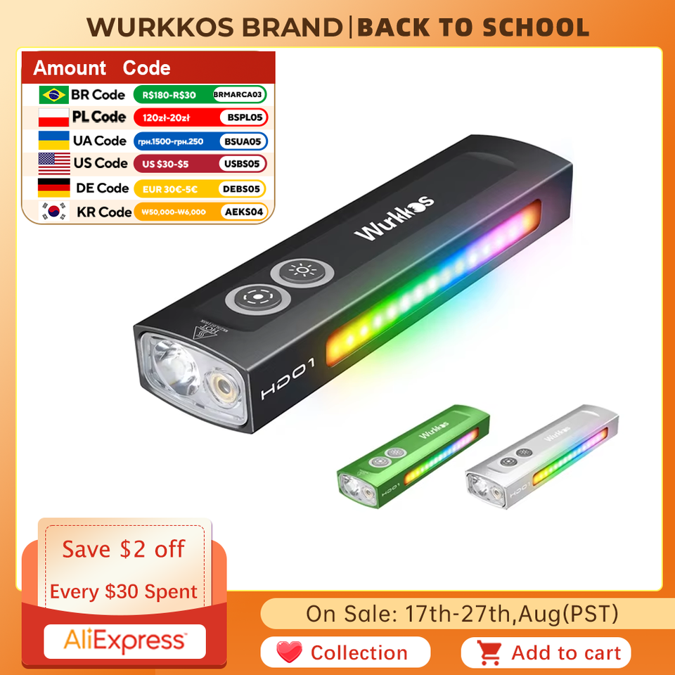  Wurkkos NEW HD01 Multifunctional Flashlight 1200 LM with Green Light White Light 90CRI Side RGB Lights IP65 Waterproof Hiking 