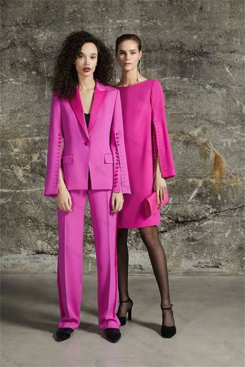 

Hot Pink Women Suits Set 2 Piece Blazer+Pants Button Formal Office Lady Jacket Coat Outfit Prom Dress Wedding Tuxedo Custom Made