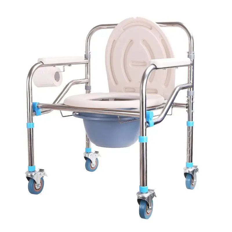 

Mobile Potty Chair with Wheels for The Elderly Disabled Portable Foldable Adjustable Height Home Care Toilet Shower Chair