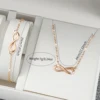 3pcs/set Women Leather Simple Quartz Watch with Number 8 Bracelet Necklace Set 6