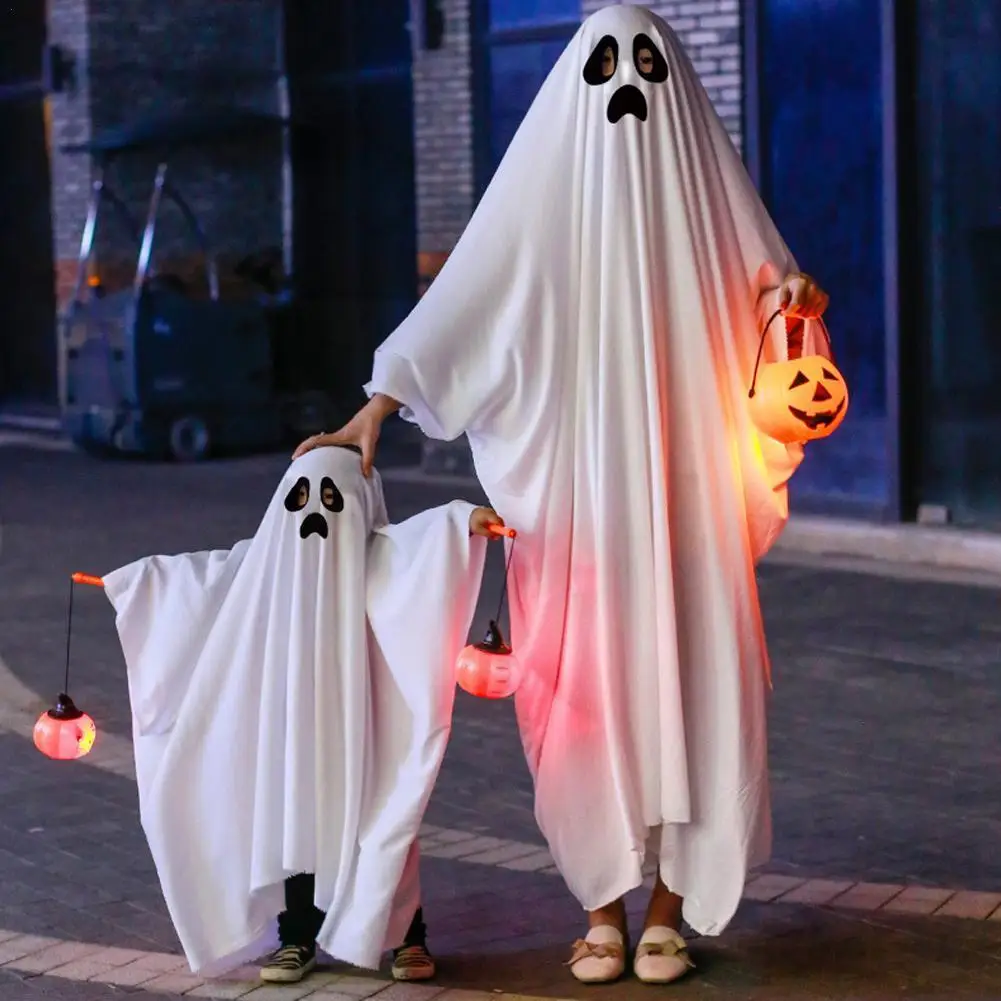 

80-146cm Halloween Cloak Cape White Ghost Performance Ghost Party Costume Adults Carnival Children Cloak Cosplay Halloween A1U3