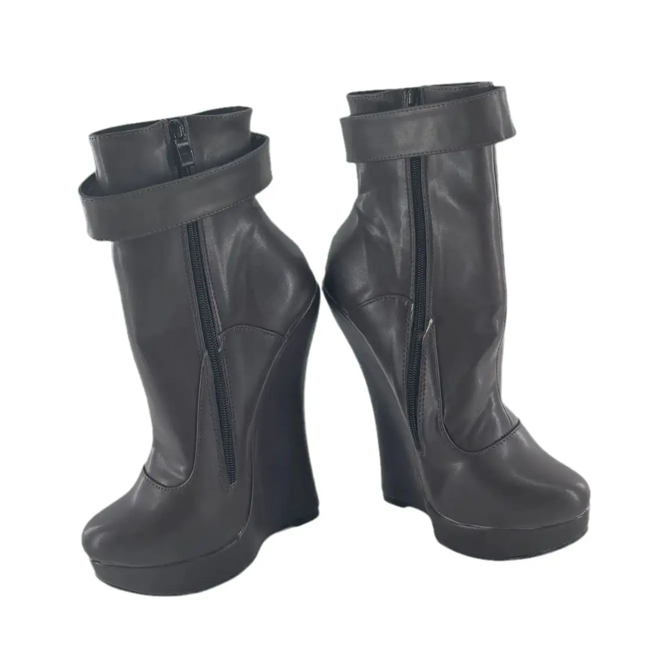 Super High Heel Slope Heel Lacquer Leather Lace up High Heel Short Boots Queen Nightclub Show Shoes Fun Men's and Wome Color: R