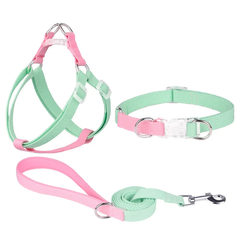 Dog Harness Leash Collar Set No Pull Adjustable Nylon For Small Large Dogs French Bulldog Walking