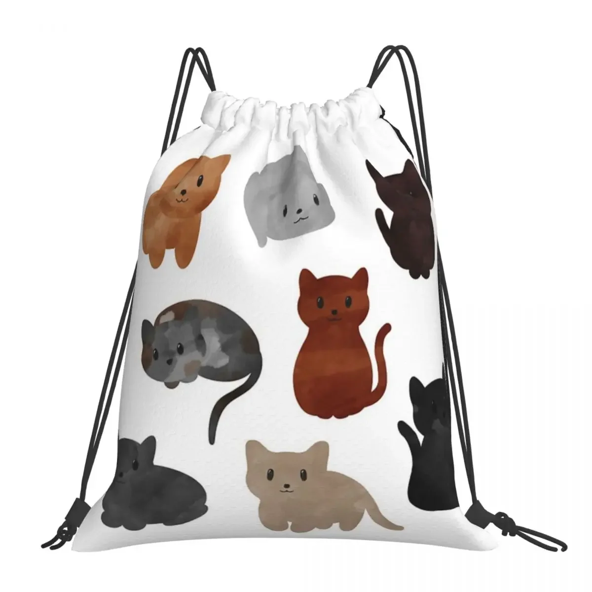 

Watercolor Cat Doodle Collection Backpack Portable Drawstring Bags Drawstring Bundle Pocket Sports Bag BookBag For Travel School