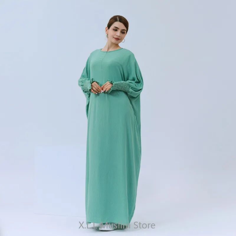 Prayer Clothes Abayas Wrinkle Soft Crepe Women Clothes Dubai Kaftans Turkey Islam Kebaya Robe Caftan Marocain Female Loose Dress