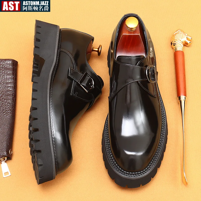 Italian Patent Leather Mens Dress Shoes Luxury Brand Handmade Fashion Platform Elegant Genuine Leather Wedding Oxfords Shoes Man