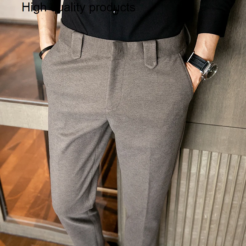 

2024 Autumn Winter New Woolen Pants Brand Men Clothing Slim Fit Suit Elegant Formal High Quality Trousers 28-38