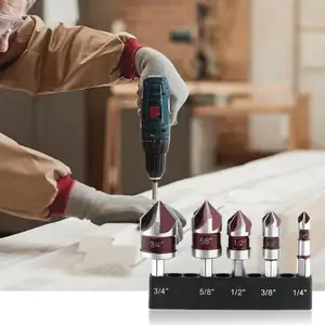 5 Pieces Countersink Drill Bit Set for Aluminum Most Machinable Metals Wood