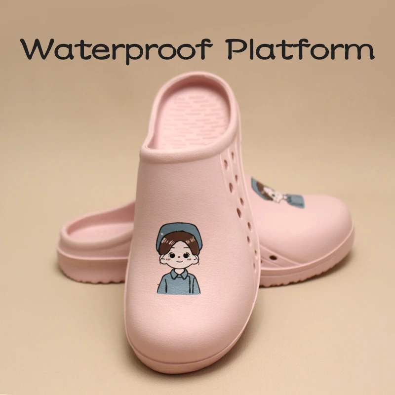Cartoon Nurses Printed Scrubs Shoes Women Men Medical Footwear Breathable Durable Garden Shoes Anti-Slip Bathroom Clogs X06-23