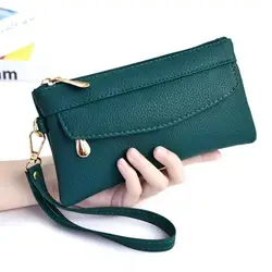 Elegant Women's PU Leather Long Zipper Wallet and Coin Holder (Green)