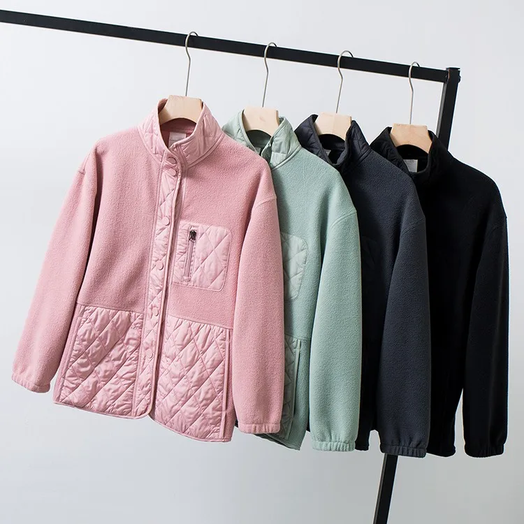 

Женская флисовая плюшевая осенняя куртка из искусственного меха, женское холодное пальто в стиле пэчворк, со стразами, теплая одежда для девушек, Офисная Женская одежда