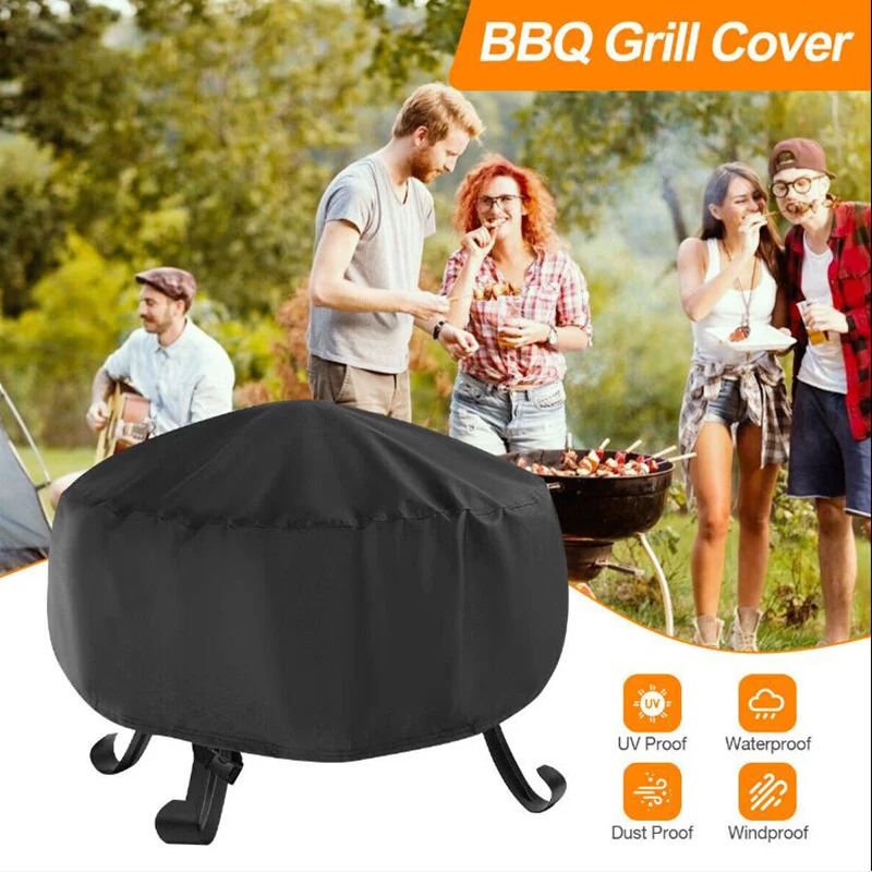 

Round Garden BBQ Grill Cover Rainproof Dustproof UV Protection Grill Cover Fire Pit Covers Outdoor Barbecue Accessories