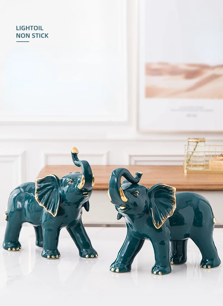 Juego de decoración de elefante de la suerte con troncos – Feng Shui resina  negro y dorado pareja elefante figuritas – Par de estatuas de elefantes