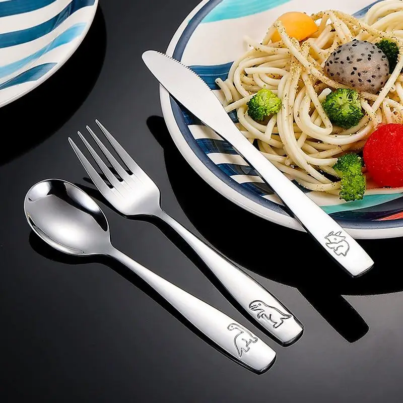 3-15Pcs Kids Silverware Set Stainless Steel Kids Fork Spoon And Cutter Set Funny Dinosaur Flatware Set For Children Toddler