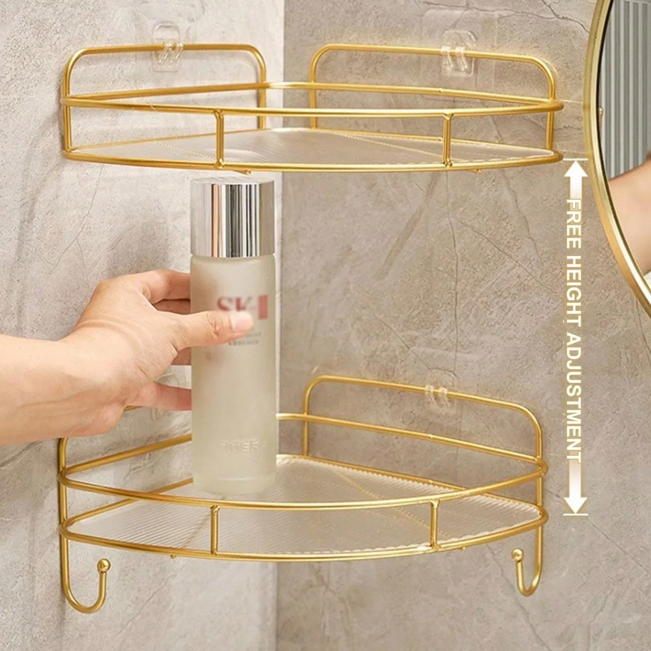 Double-Layer Bathroom Shelf Luxury Gold Shower Corner Shelf Acrylic Bathroom Organizer Shampoo Holder Bathroom Accessories 3