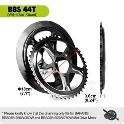 BAFANG Ebike Chainring - High - Performance Multi - Size Chainwheel for Mid Motor Bikes (44T With Chain Guard)