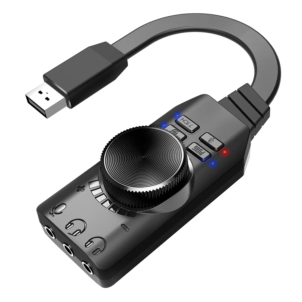 GS3 7.1 채널 USB 사운드 카드 어댑터 외부 볼륨 조절 가능(Windows용)