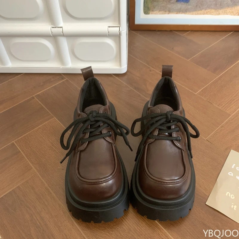 New Lace Up Thick soled loafers Retro Women's Leather Single Shoe Mary Jane Flats Shoe ladies Luxury Designer Shoes Zapatillas