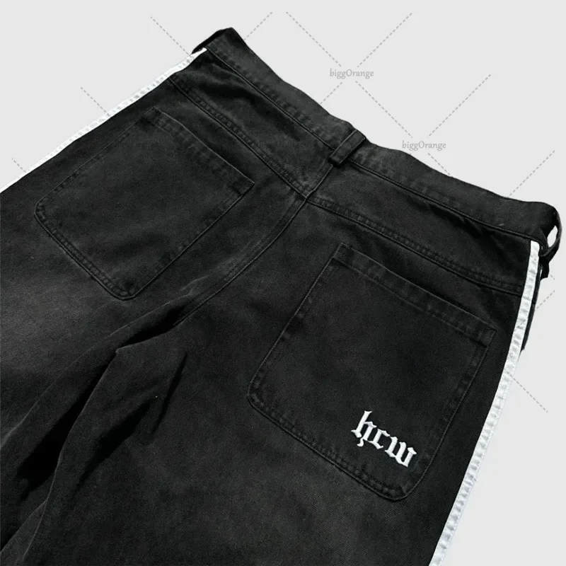 Men Jeans Ripped Jeans White Jeans New American Street Personality Hip-hop Harajuku Clothing Classic Striped Jeans Fashion Casual Versatile Straight Wide-leg Pants