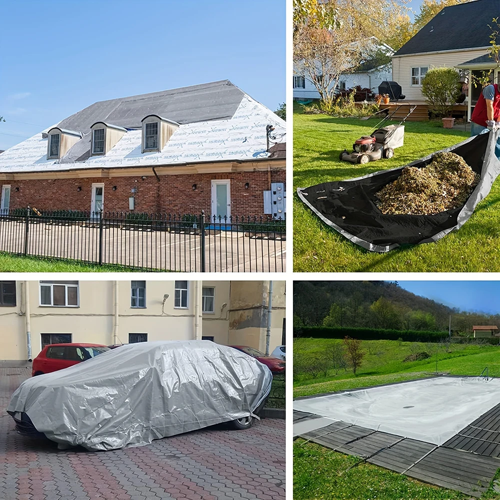 Large Tarpaulin 3mx4x4 5 6 8 10 12m 5*5 6x6 Waterproof Camping Tarp Silver Canopy Rain Shade Tent Cover Awning Outdoor Boat Car