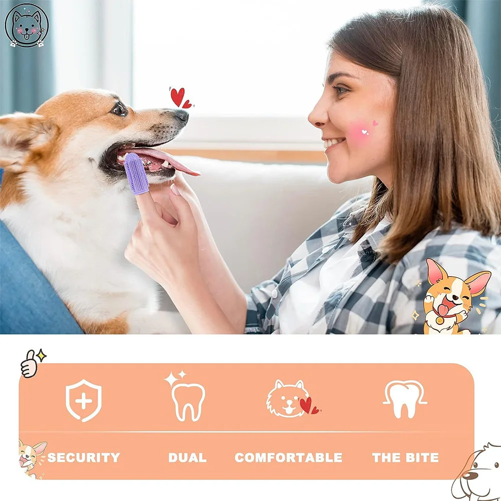 6Pcs Soft Pet Finger Toothbrush Wear Resist Teeth Cleaning Tool Fingertip Toothbrush for Cleaning Pet Bad Breath Accessories
