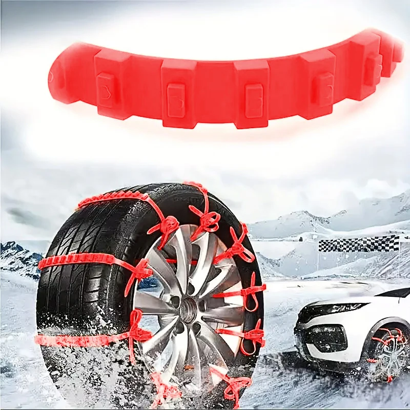 12pcs snow tire chain skid chain Adjustable nylon zipper tie track claw emergency strap Durable stable skid red