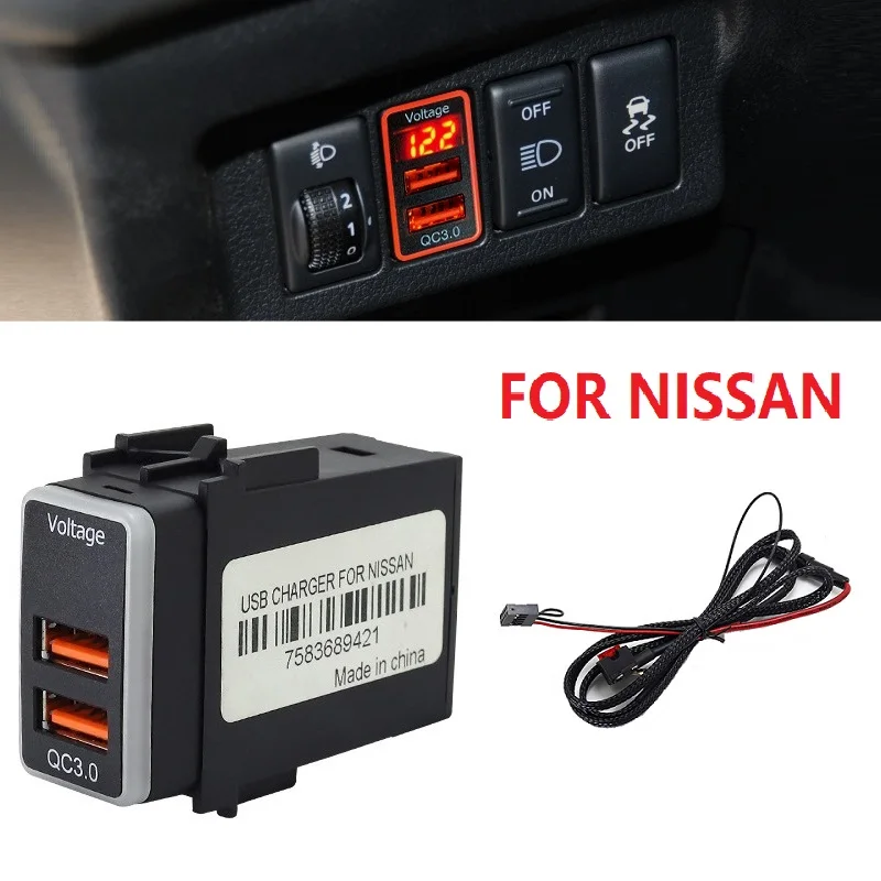 

QC 3.0 Quick Charging Car Dual USB Phone Fast Charger Adapter 12V Cable Power Adapter LED Digital For Nissan Display Accessories