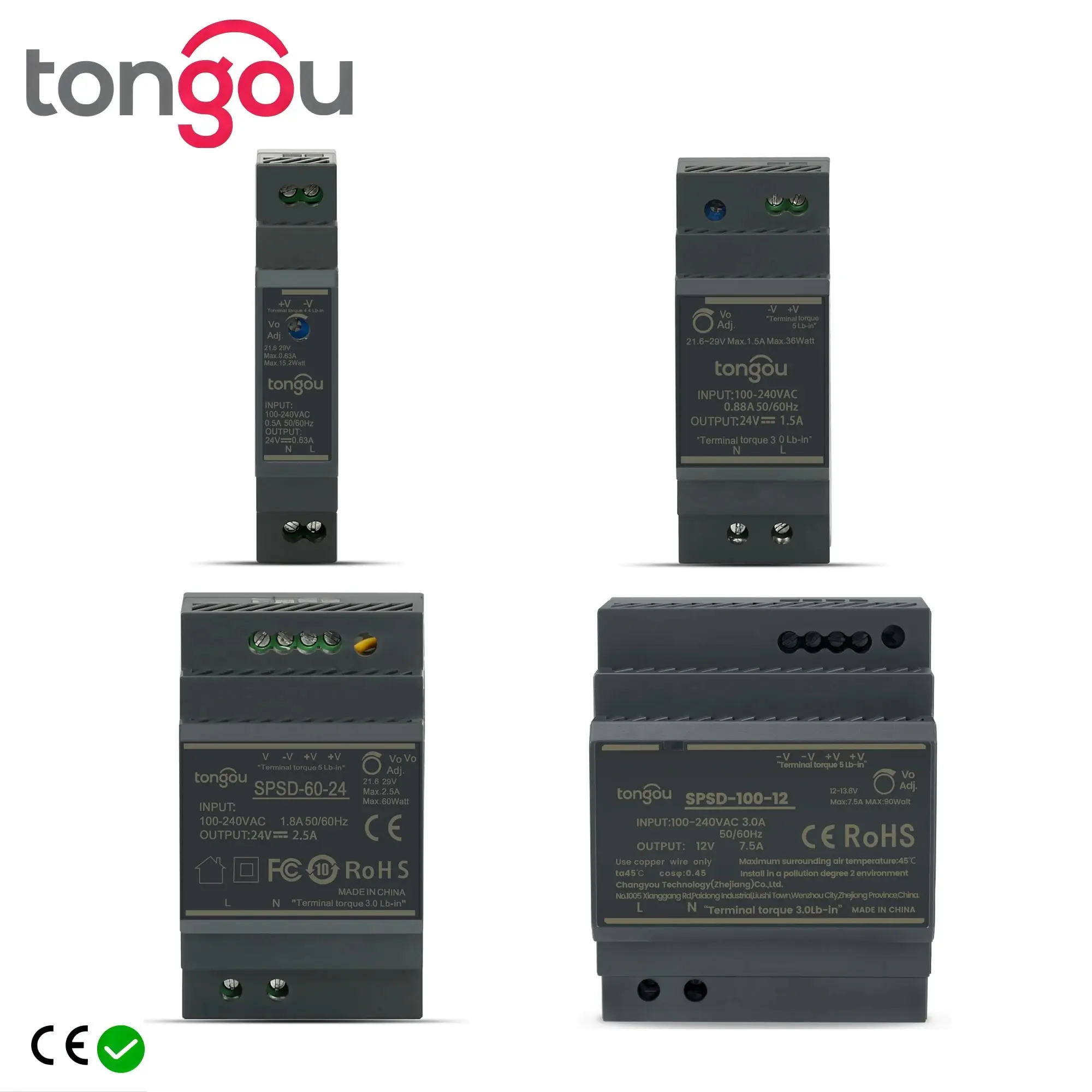 15W 30W 60W 5V 12V 24V 48V Alimentatore Su Guida Din A Uscita Singola Tongou