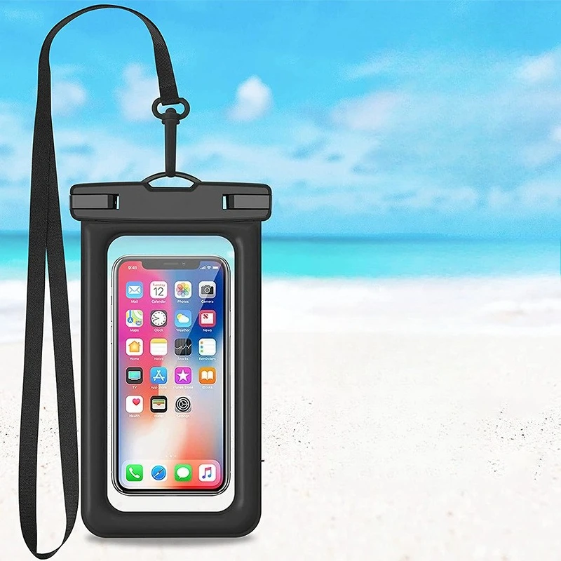 Airbag PVC Phone Waterproof Bag with Neck Strap for Diving Swimming Hot Spring Water Park Protection Case