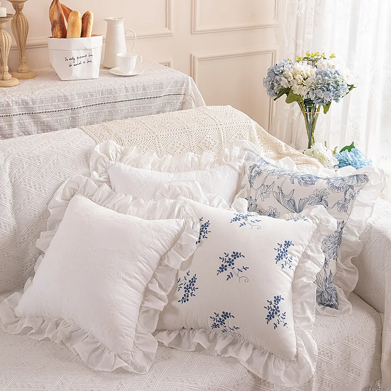 Romantic French Style Rural Ruffles Lace Pillowcase Cotton