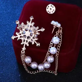 New Versatile Pearl Snowflake Tassel Brooch Fashion Accessories Corsage Female Fashion Brooches for Women Chain Pin Jewelry
