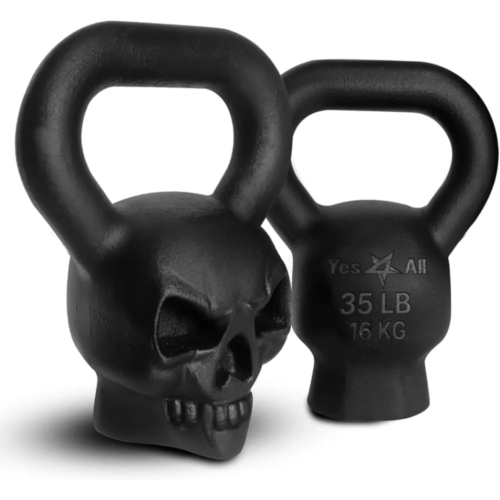 

Halloween Skull Kettlebells 35 lbs - Cast Iron Kettle Bell with Anti Slip Powder Coated Handle - Strength Training Kettlebells