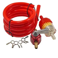 6MM Mini Motocross Dirt Bike Fuel Tank Valve with Gas Filter and Hose Clamp Set (Red)