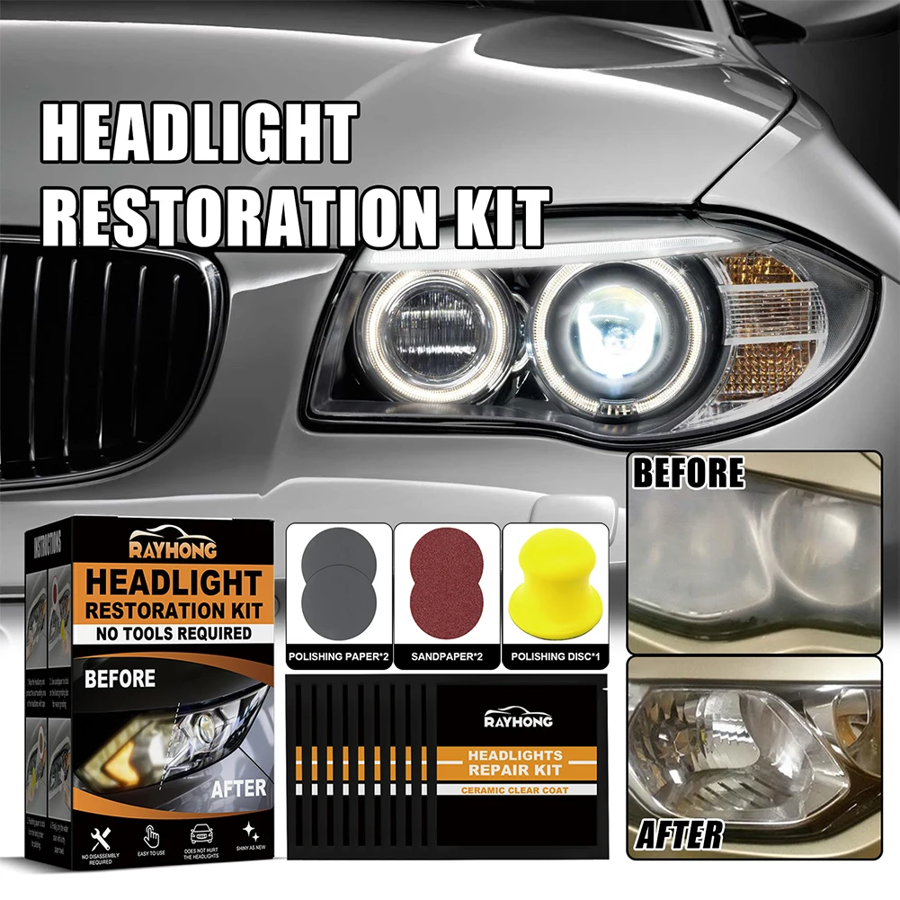 Ceramic Headlight Restoration Kit Clean Yellow Haze Scratch Off Headlight Yellowing Repair Set for Car Taillight Headlight