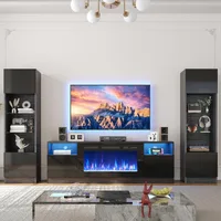Fireplace TV Cabinet with 36 Inch Electric Fireplace, LED Lights Entertainment Center, 2-story TV Console Bracket 1